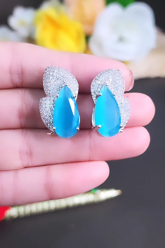 Elegant American Diamond Earrings Light Blue