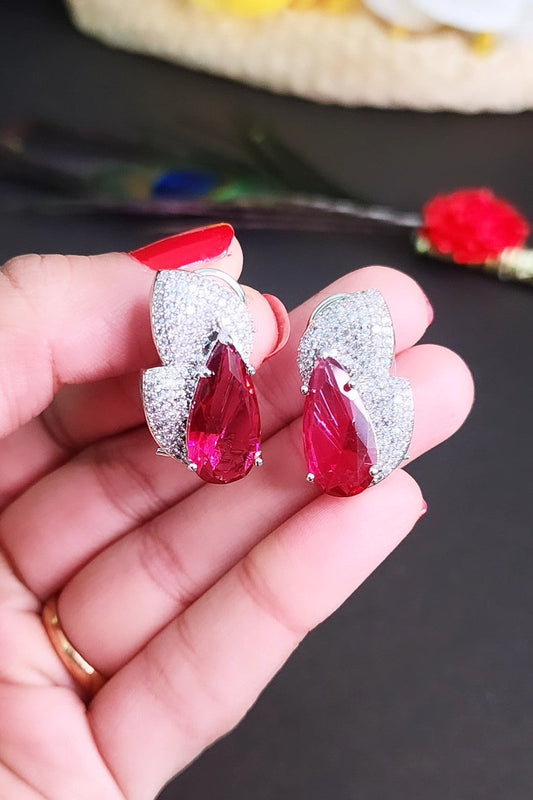 Elegant American Diamond Earrings Hot Pink