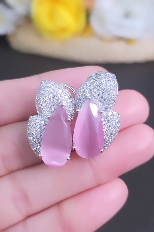 Elegant American Diamond Earrings Light Pink