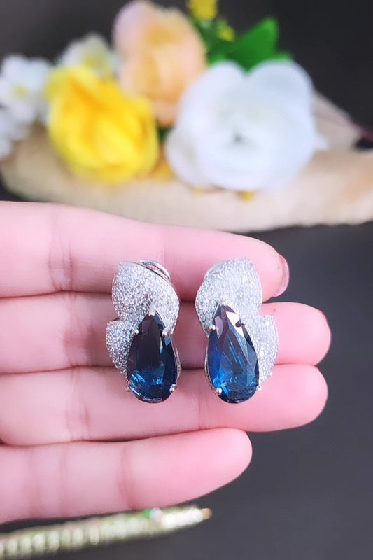 Elegant American Diamond Earrings Dark Blue