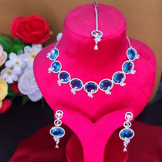 American Diamond elegant hot beautiful Blue Nacklace set