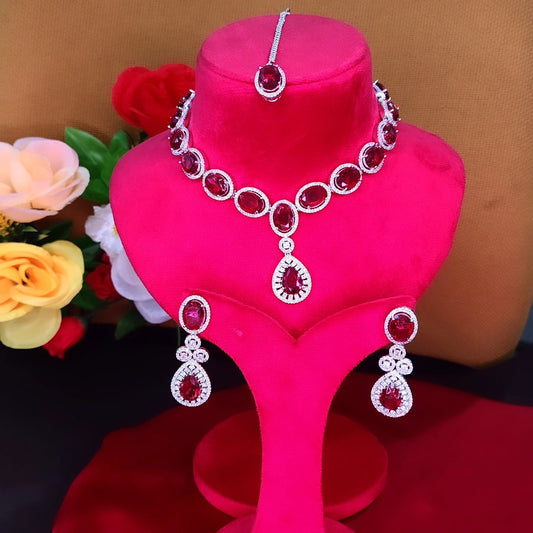American Diamond elegant hot pink Nacklace set