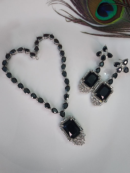 Elegant American Diamond Black Necklace Set