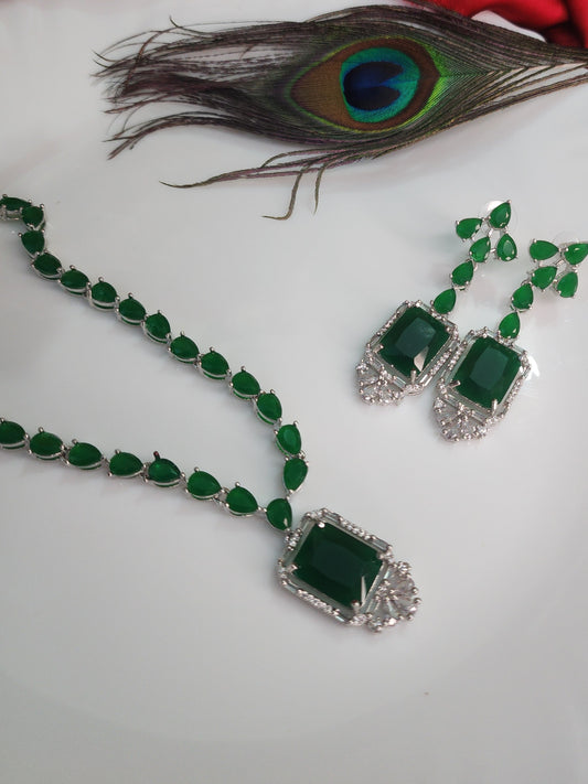Elegant American Diamond Green Necklace Set