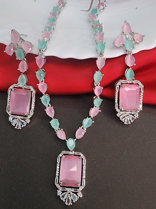 Elegant American Diamond Multi color Necklace Set