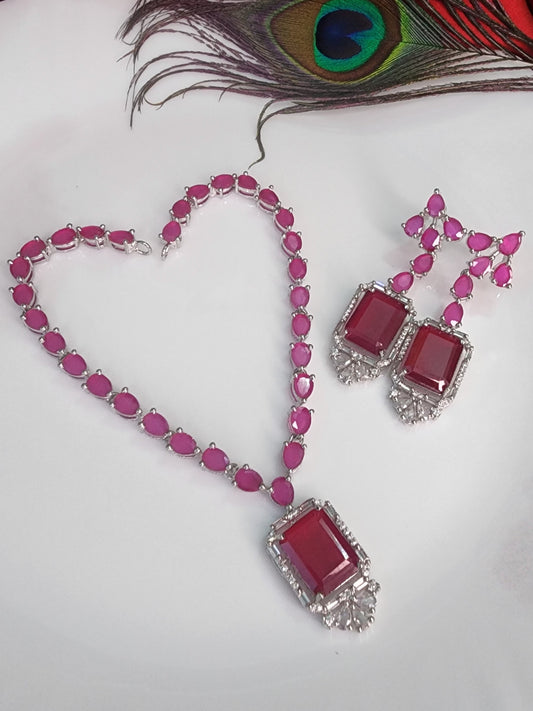 Elegant American Diamond Hot Red Necklace Set