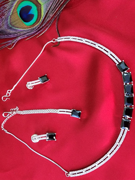Elegant American Diamond Black Stylish Necklace Set
