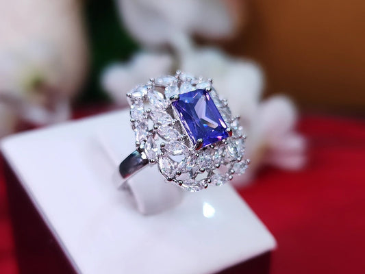 American Diamond Ring gem Light Blue