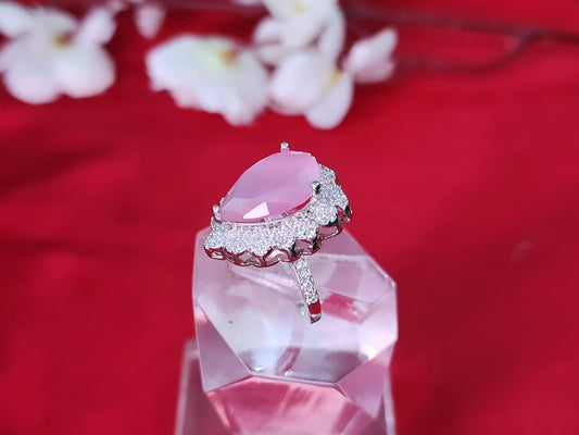 American Diamond Ring Heart pink