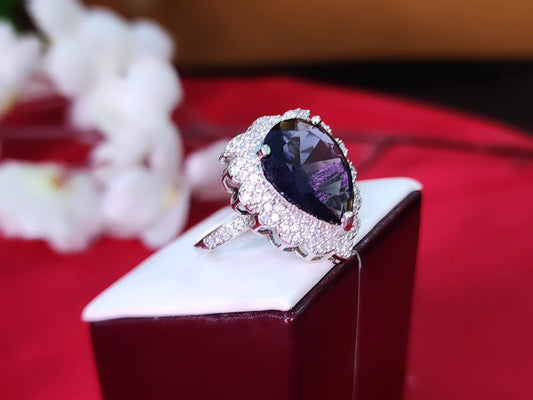 American Diamond Ring Heart Purple