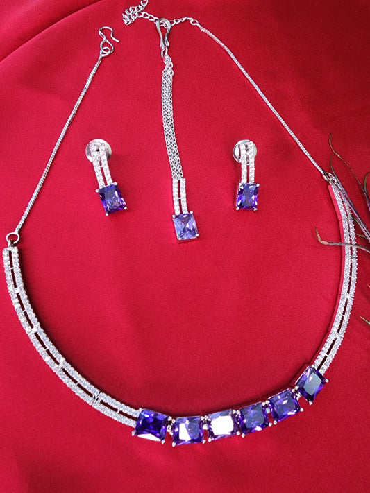 Elegant American Diamond Blue Stylish Necklace Set