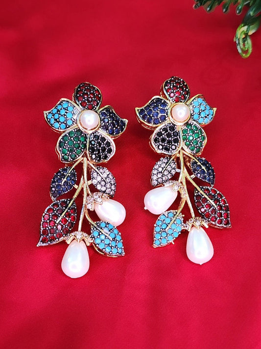 Elegant Earrings multicolor Flower design