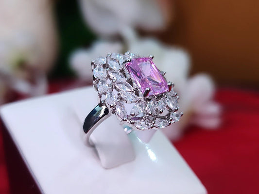American Diamond Ring gem Light Pink