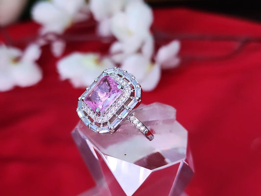 American Diamond Ring Square Light Pink