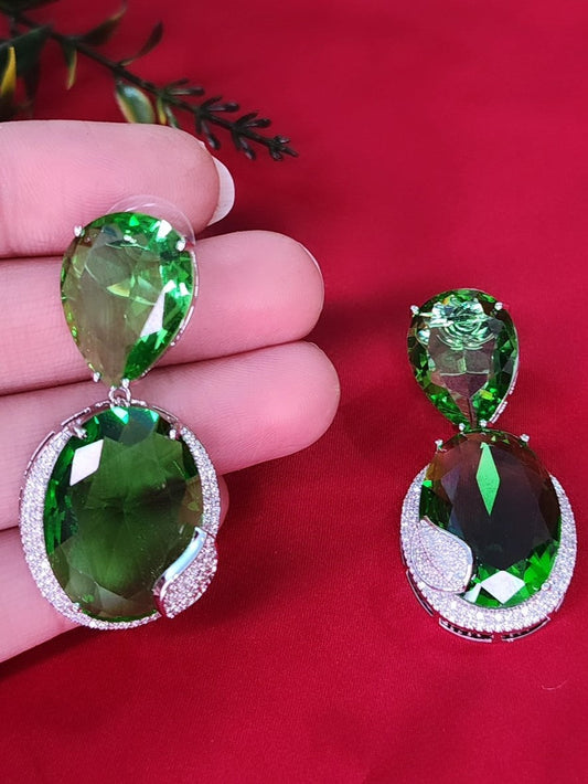 American Diamond Green doublet stone Earrings