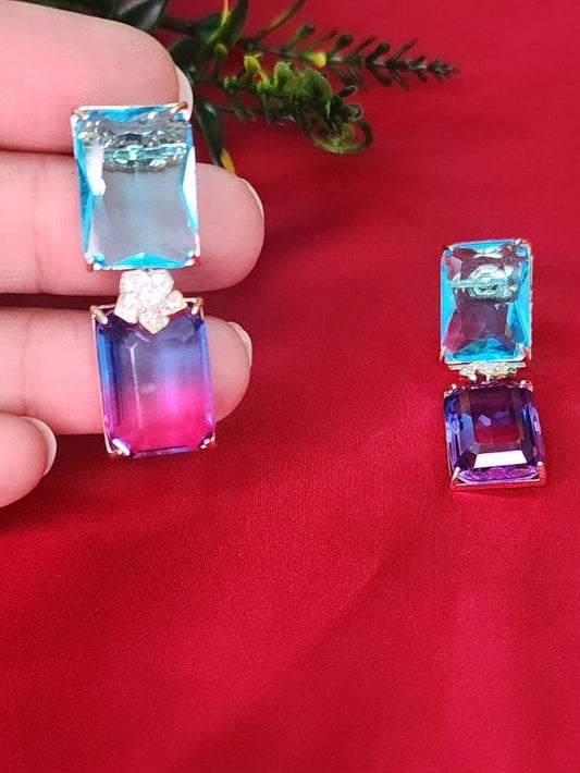 American Diamond Muticolor doublet stone Earrings